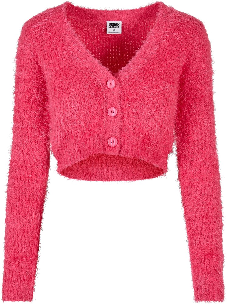 UrbanClassicsDamenLadiesCroppedFeatherCardiganHibiskusPink-3XL