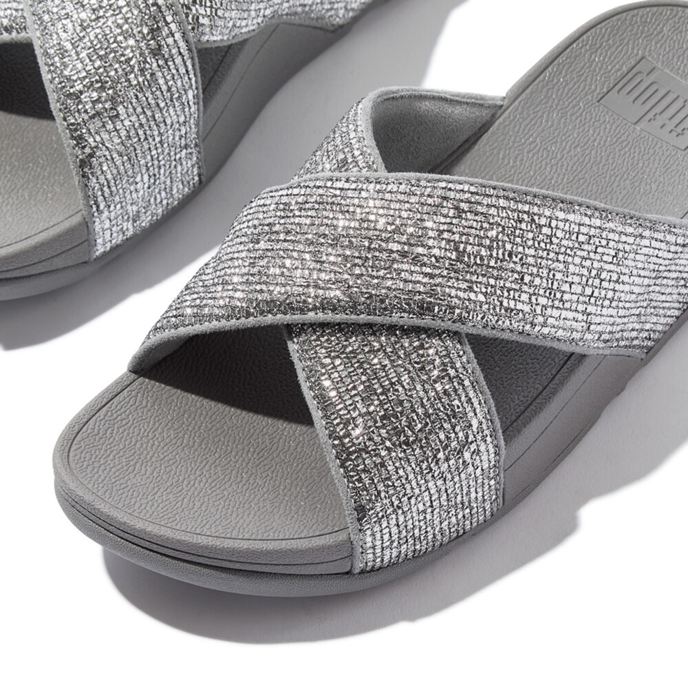 FitFlopDamenSandalenLuluCrinkled-ShimmerCrossSlidesE1BSilvereen-36
