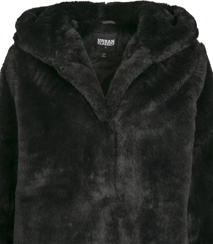 UrbanClassicsKinderMantelGirlsHoodedTeddyCoatBlack