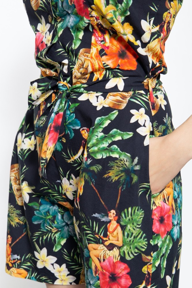 QueenKerosinVintageJumpsuitmittropischemAll-Over-MusterQK4201719147Schwarz