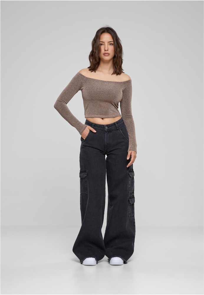 UrbanClassicsDamenLadiesOffShoulderGlitterLongsleeveTB6125Gold-3XL