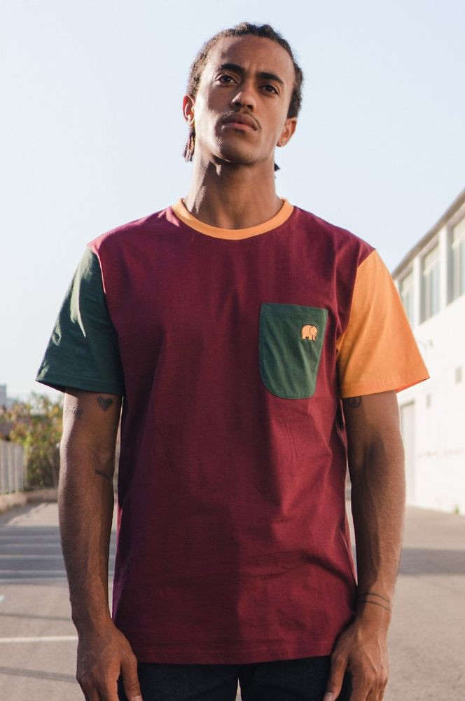TrendsplantT-ShirtOrganicPocketColorBlockT-ShirtBurgundy