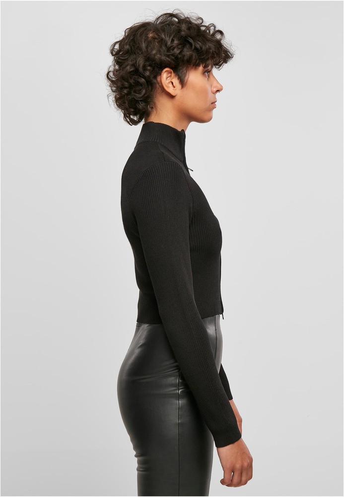 UrbanClassicsDamenStrickjackeLadiesCroppedRibKnitZipCardiganBlack