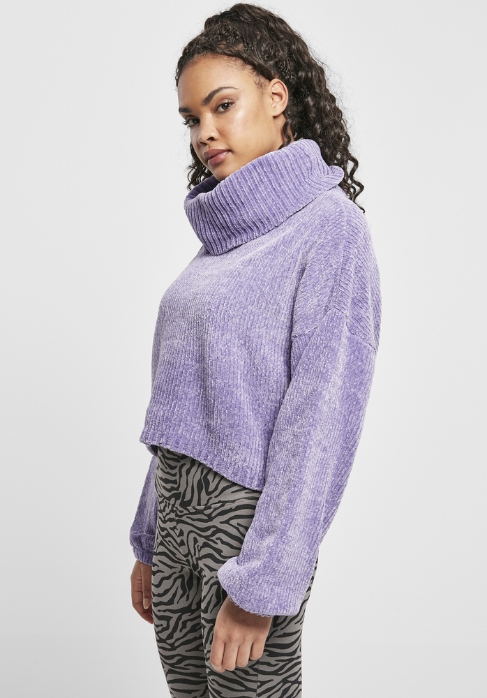 UrbanClassicsDamenSweatshirtLadiesShortChenilleTurtleneckSweaterLavender
