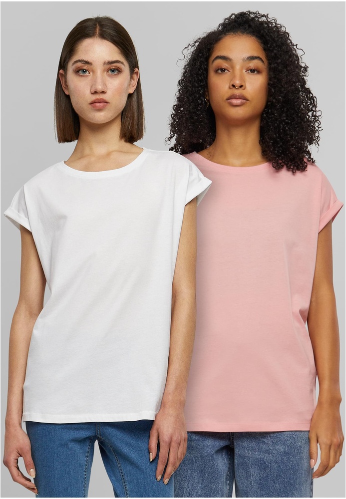 UrbanClassicsDamenT-ShirtLadiesExtendedShoulderTee2-PackTB771ALemonadepinkWhite-3XL