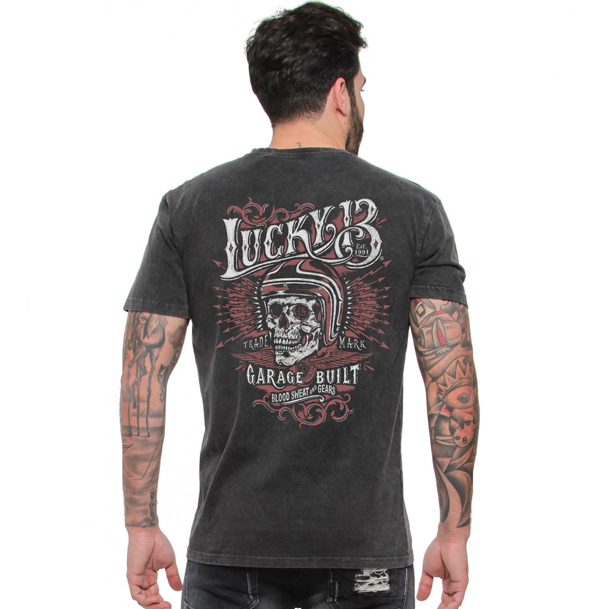 Lucky13T-ShirtSkullBuiltTeeWashedBlack