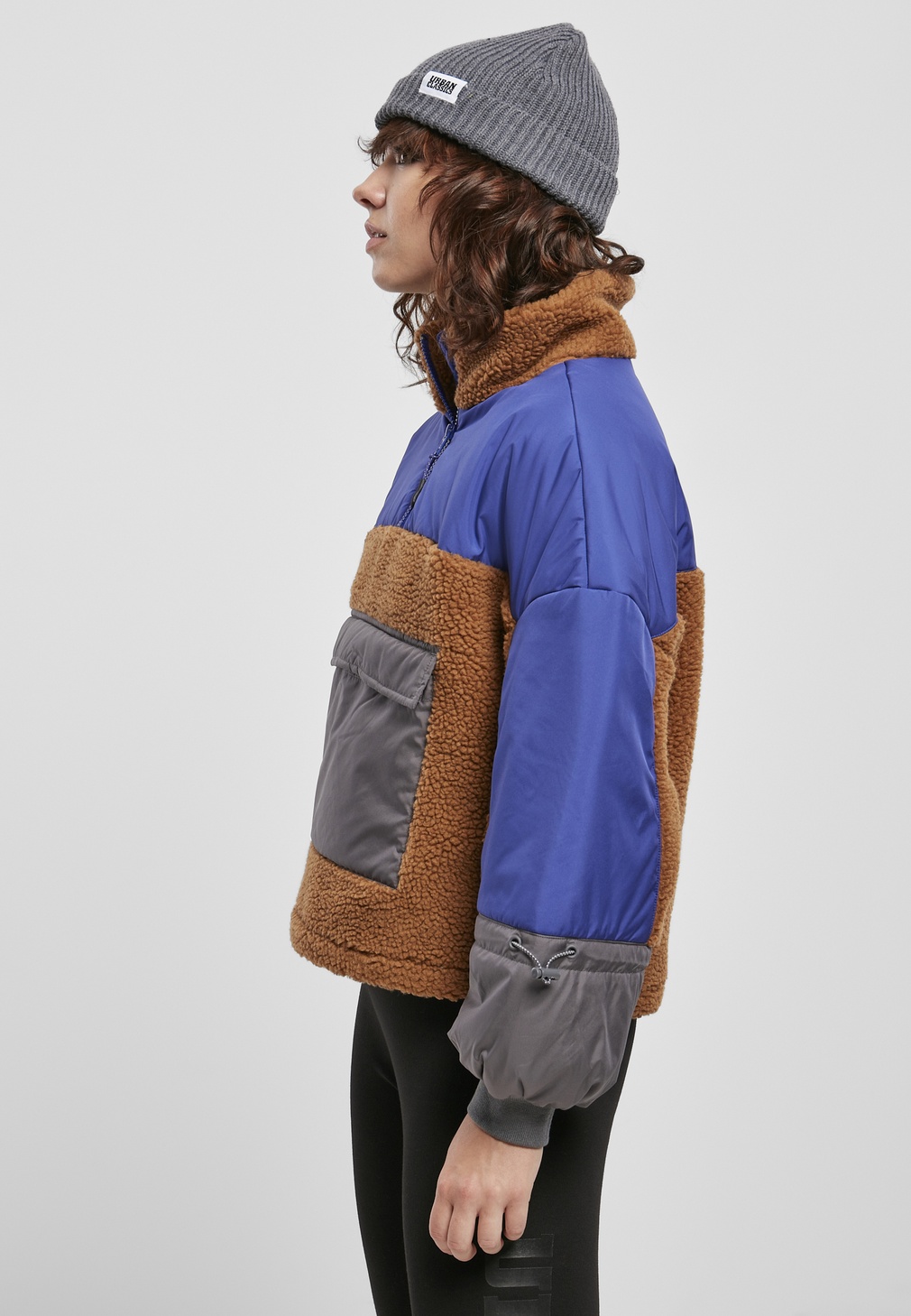 UrbanClassicsDamenWinterjackeLadiesSherpa3-TonePullOverJacketToffeeBluepurple