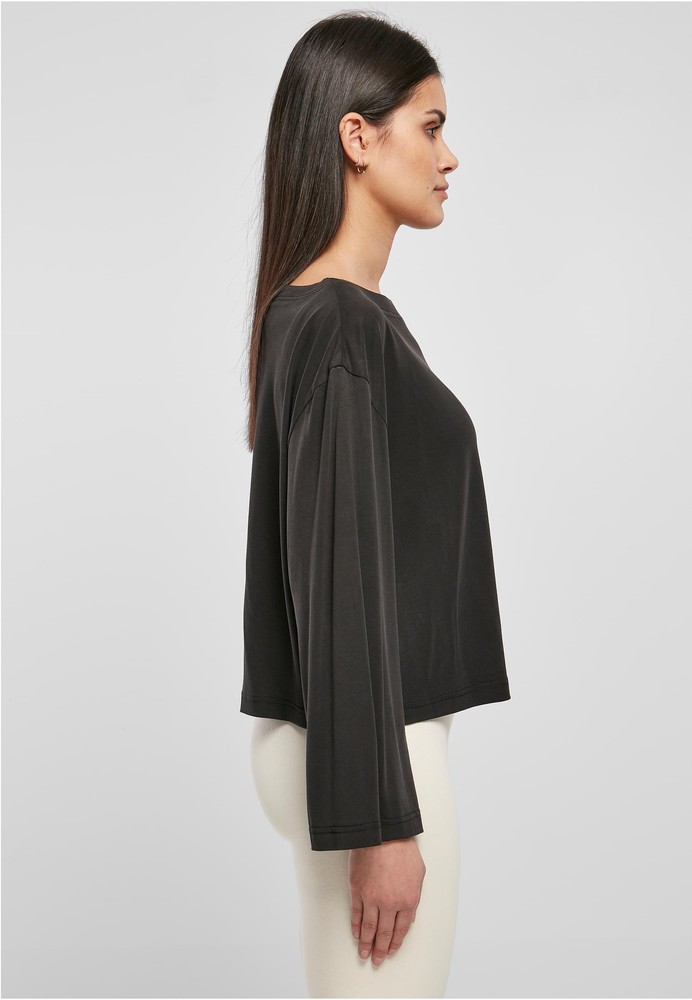 UrbanClassicsDamenLadiesShortModalBateauNecklinieLongsleeveBlack