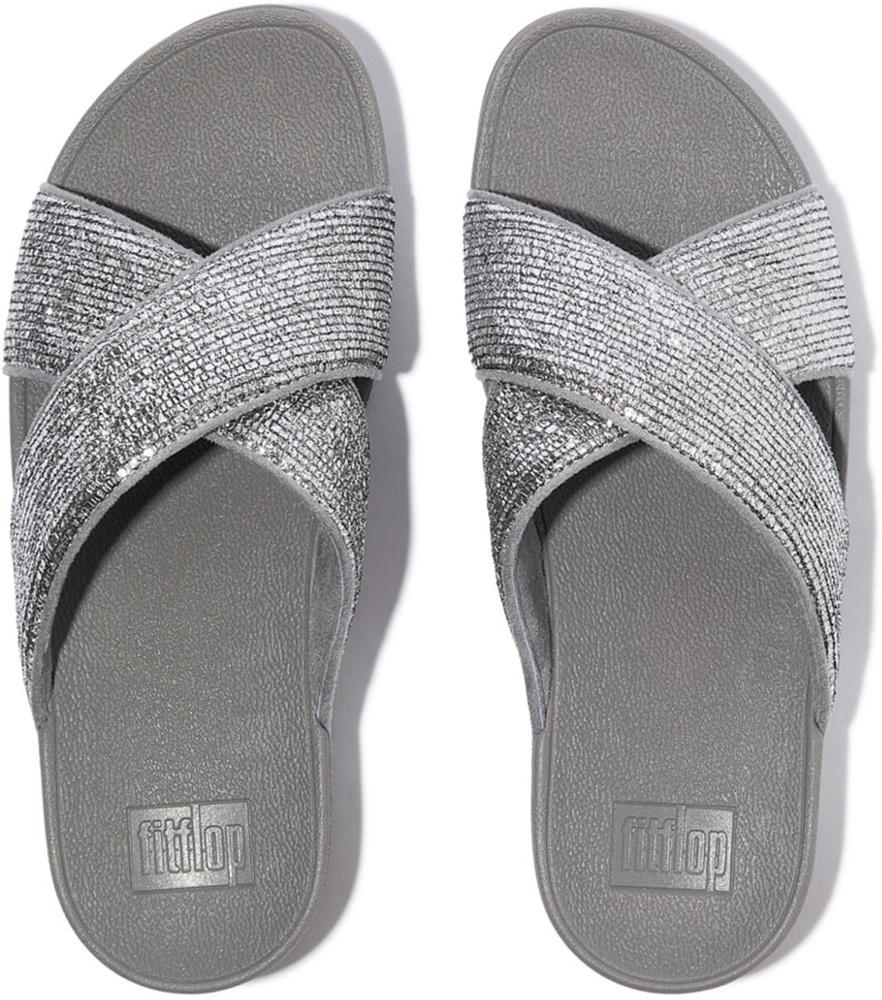 FitFlopDamenSandalenLuluCrinkled-ShimmerCrossSlidesE1BSilvereen-36