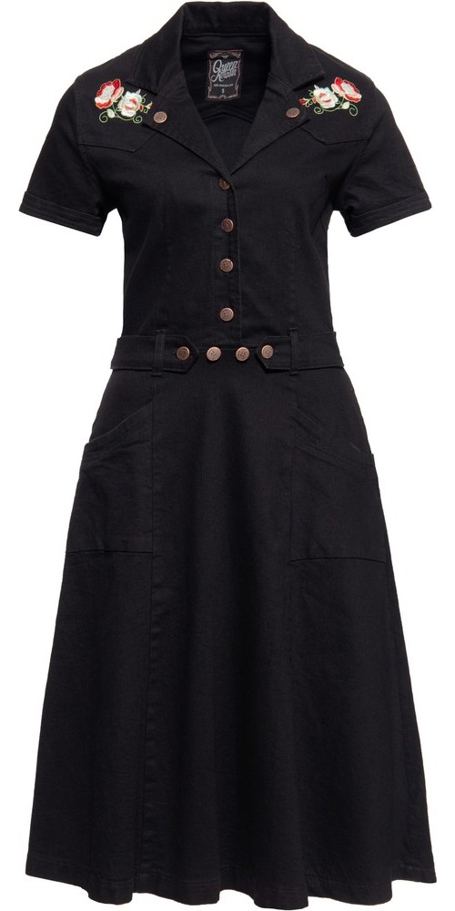 QueenKerosinDamen50sSwingJeanskleidmitStickereiSchwarz-L