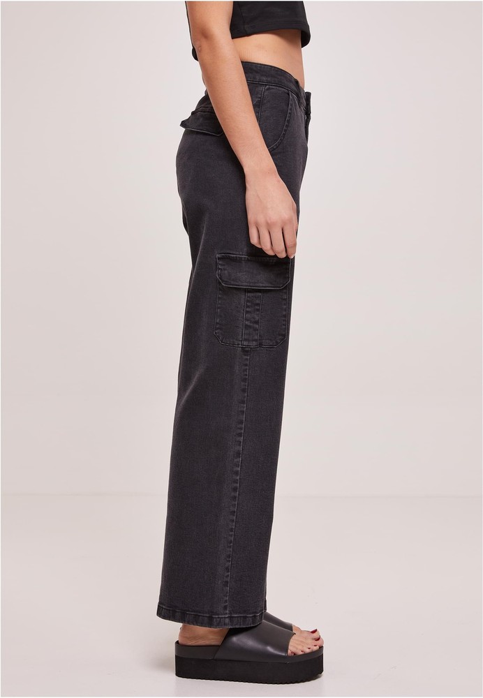 UrbanClassicsDamenHoseLadiesHighWaistStraightDenimCargoPants