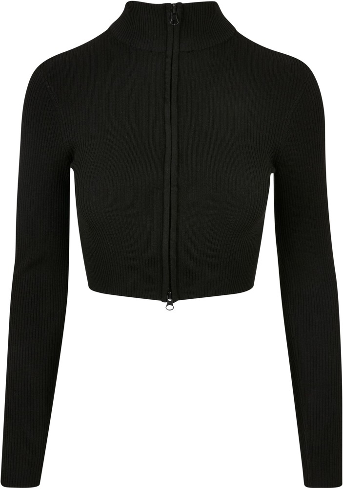 UrbanClassicsDamenStrickjackeLadiesCroppedRibKnitZipCardiganBlack