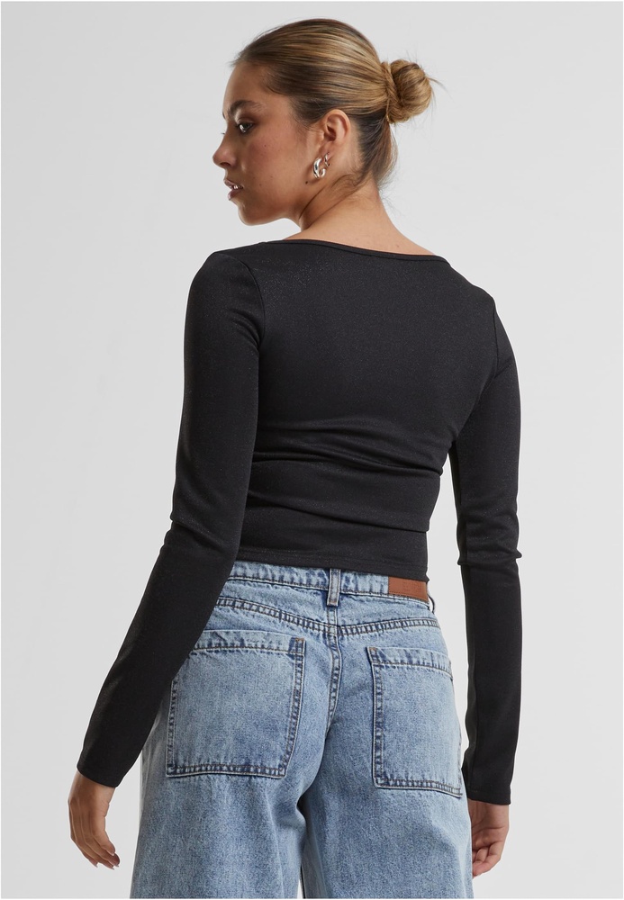 UrbanClassicsDamenLadiesGlitterSquareNeckLongsleeveTB6996Black-3XL