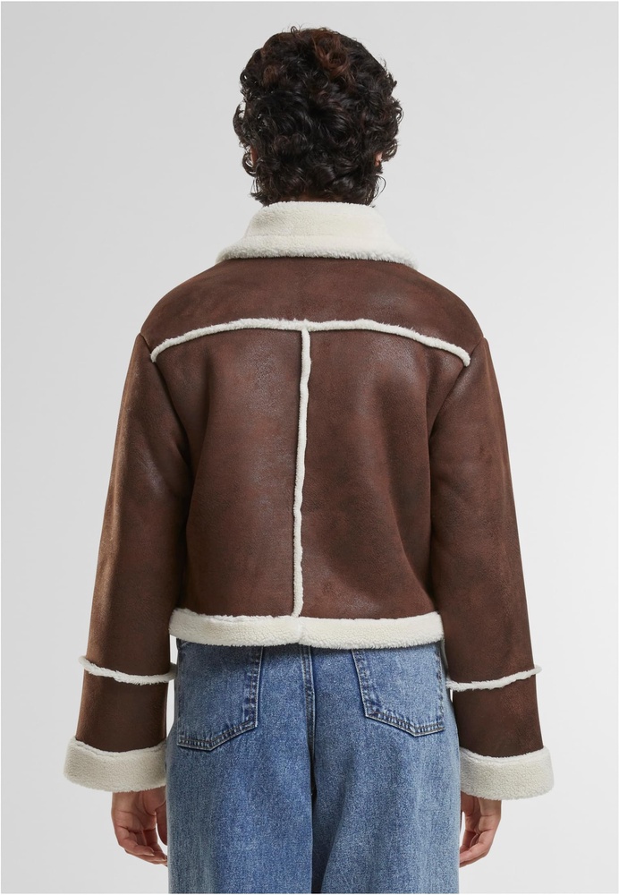 UrbanClassicsDamenLederjackeLadiesShearlingJacketTB7076BrownWhitesand-3XL