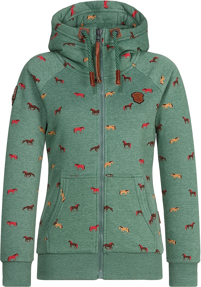 NaketanoDamenSweatjackeBrazzo1801-0301PineGreenMelangeSmallHorses-XS
