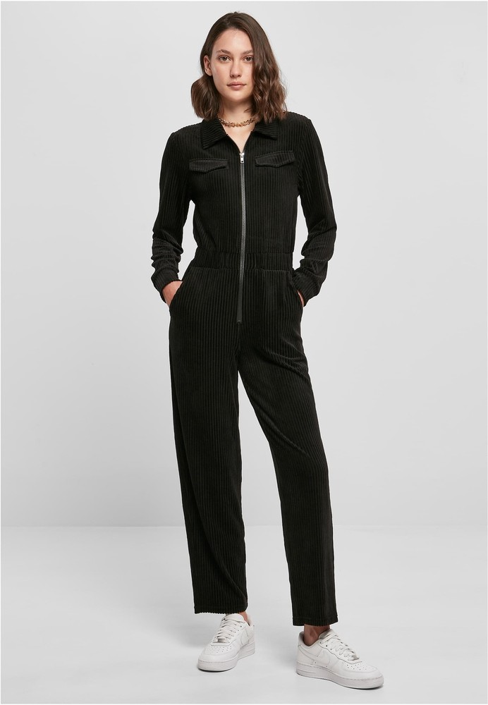 UrbanClassicsDamenOverallLadiesVelvetRibBoilerSuitBlack