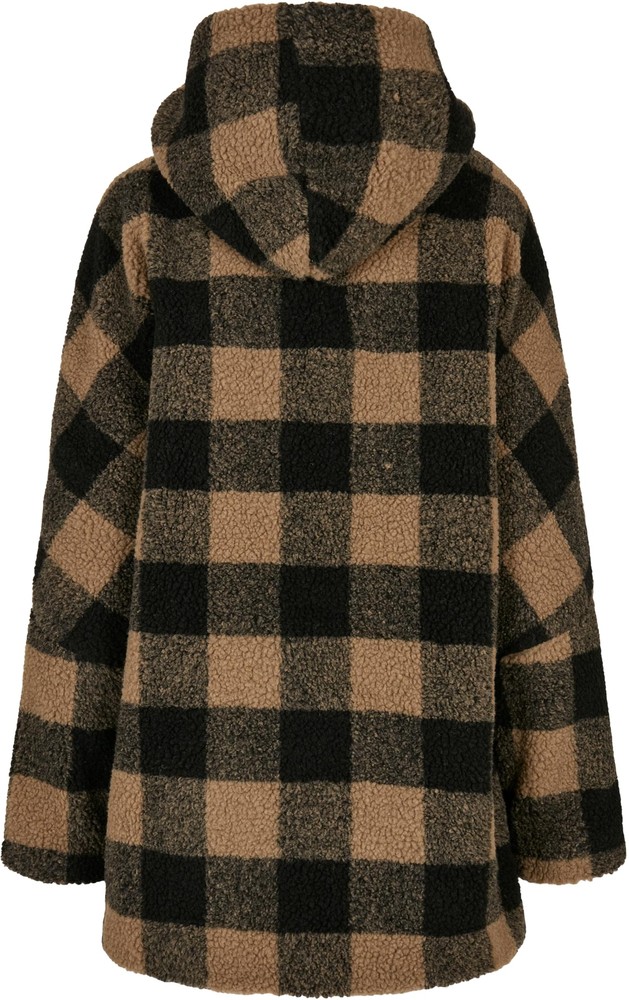 UrbanClassicsDamenJackeLadiesHoodedOversizedCheckSherpaJacketSofttaupeBlack-3XL