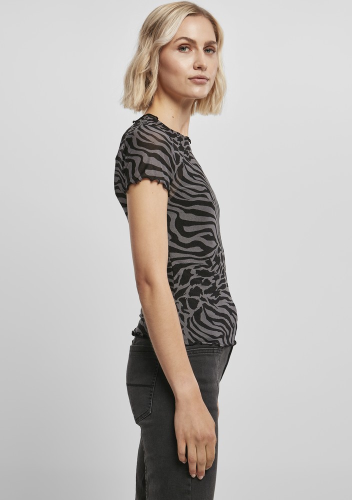 UrbanClassicsDamenLadiesMeshTeeAsphaltBlack-3XL