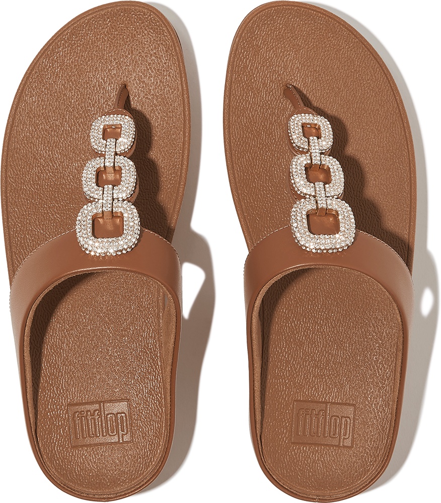 FitFlopDamenFlipFlopsFinoCrystal-ChainLeatherToe-PostSandalsHX2DeepTan-36