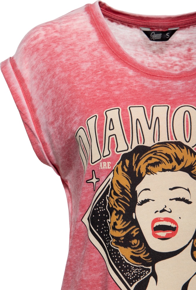 QueenKerosinDamenEnzymwashT-ShirtDiamondsQKI41011OldPink-XS