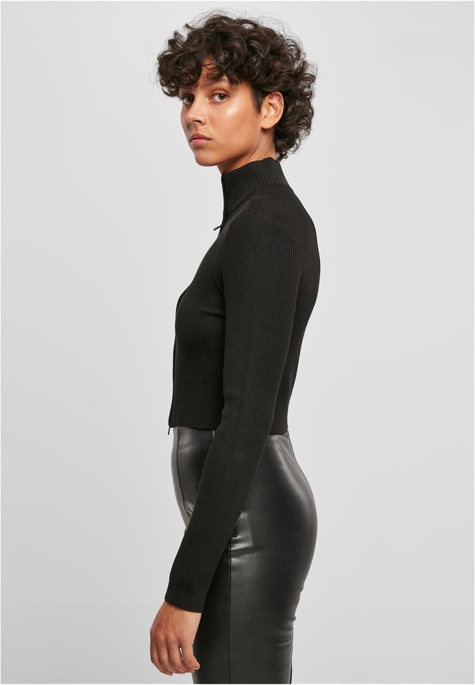 UrbanClassicsDamenStrickjackeLadiesCroppedRibKnitZipCardiganBlack