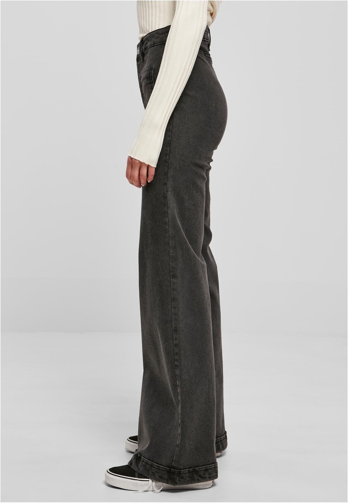 UrbanClassicsDamenJeansLadiesVintageFlaredDenimPantsBlackWashed-26