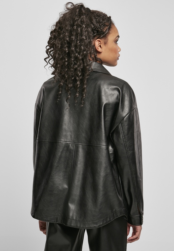 UrbanClassicsDamenJackeLadiesFauxLeatherOvershirtBlack