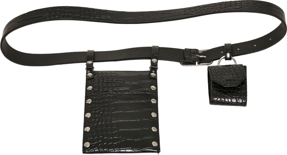 UrbanClassicsCrocoSyntheticLeatherBeltWithPouchBlackSilver