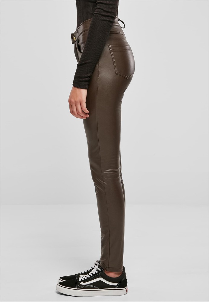 UrbanClassicsDamenHoseLadiesMidWaistSyntheticLeatherPantsBrown-26