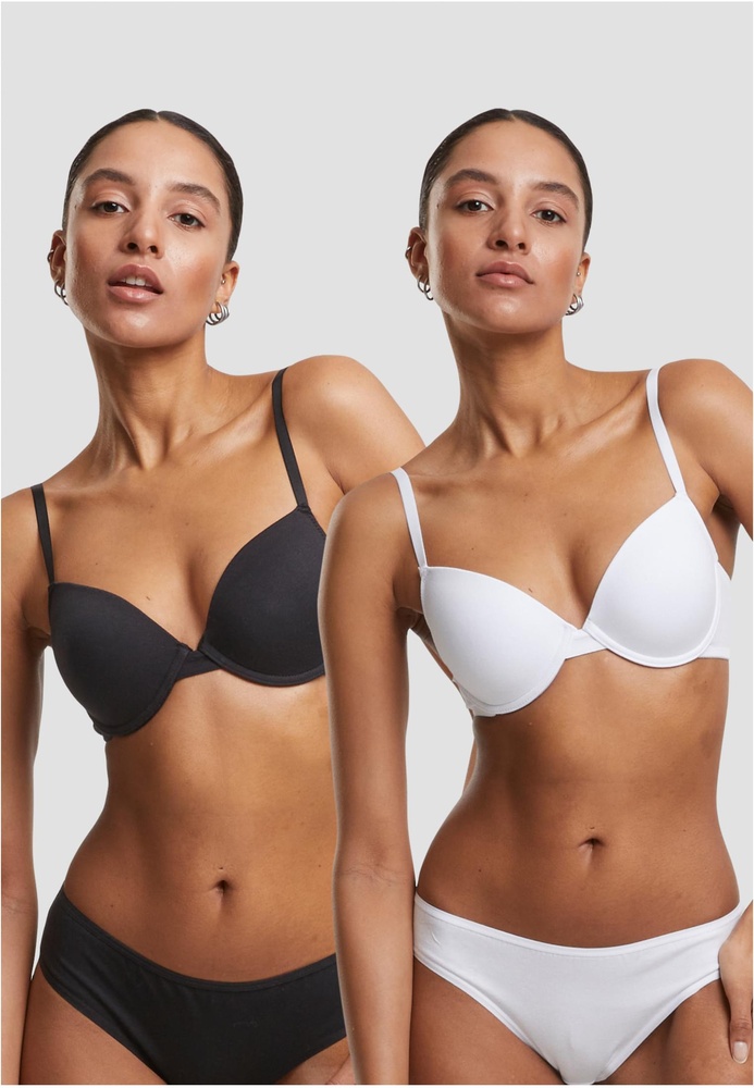 UrbanClassicsDamenBHmitBgelLadiesBasicCottonBra2-PackTB7652ABlackWhite-70A