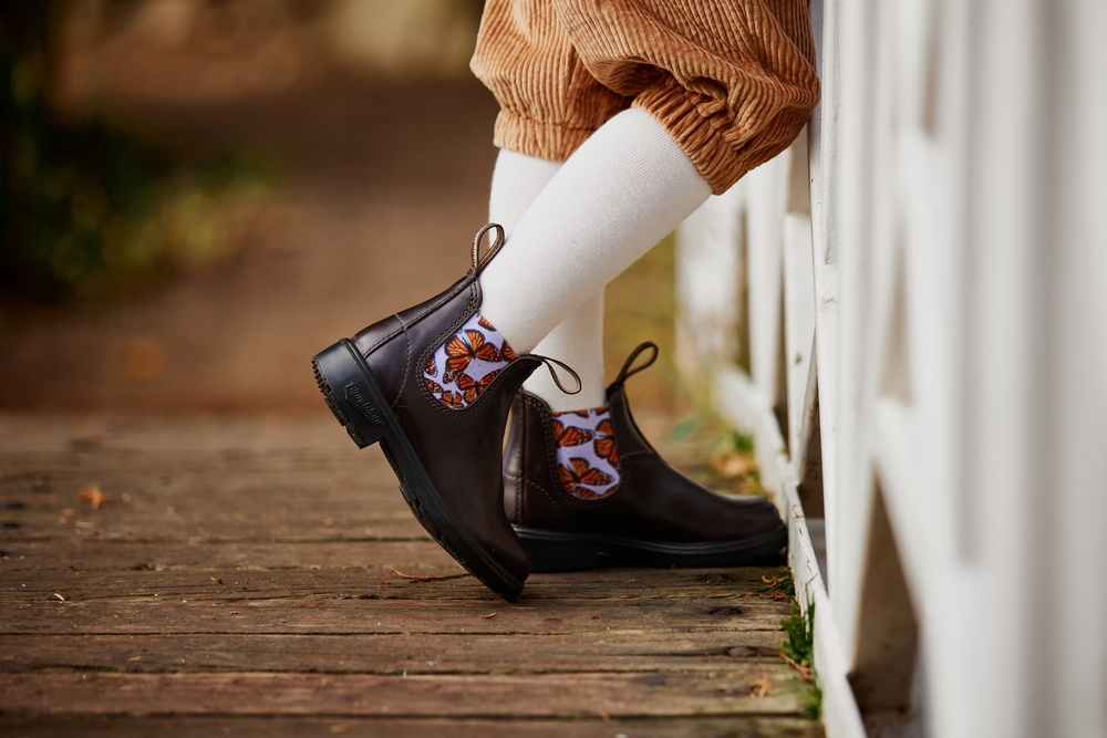 BlundstoneKinderChelseaBoots2395BrownLeatherWithButterflyLilacElasticKidsBrown-K8UK