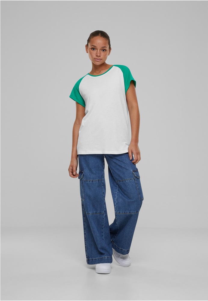 UrbanClassicsDamenT-ShirtLadiesContrastRaglanTeeTB1913WhiteFerngreen-3XL