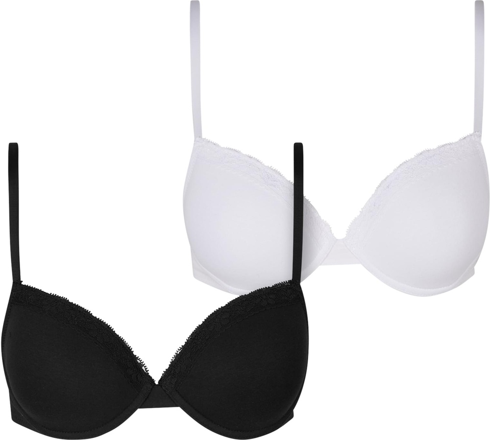 UrbanClassicsDamenBHmitBgelLadiesBasicCottonBraLace2-PackTB7653ABlackWhite-70A