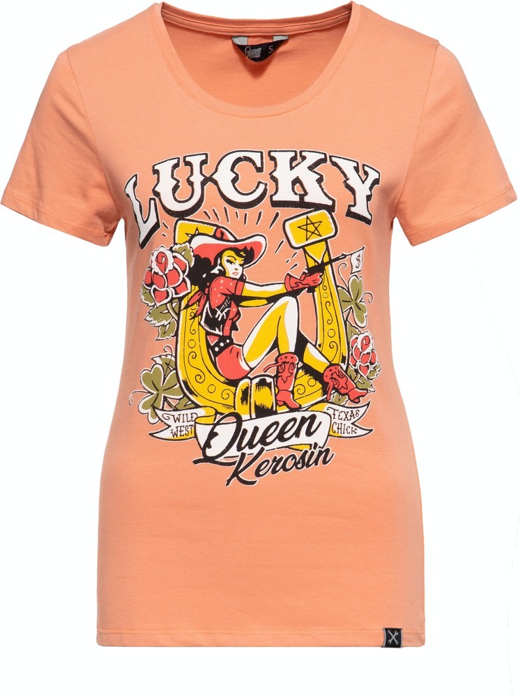 QueenKerosinDamenLuckyPrintT-ShirtOrange-3XL