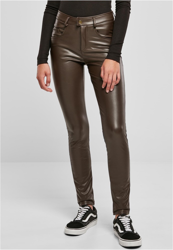 UrbanClassicsDamenHoseLadiesMidWaistSyntheticLeatherPantsBrown-26