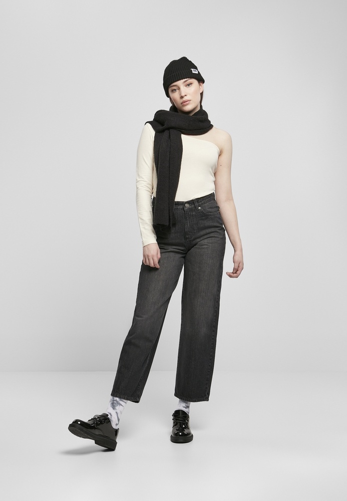 UrbanClassicsDamenHoseLadiesHighWaistWideLegCroppedDenimPantsBlackWashed