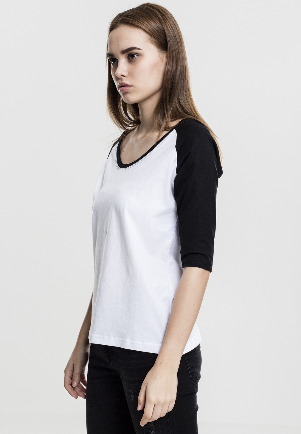 UrbanClassicsFemaleShirtLadies34ContrastRaglanTeeWhiteBlack-L