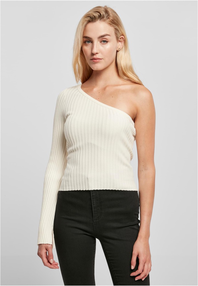 UrbanClassicsDamenLadiesShortRibKnitOneSleeveSweaterWhitesand-3XL
