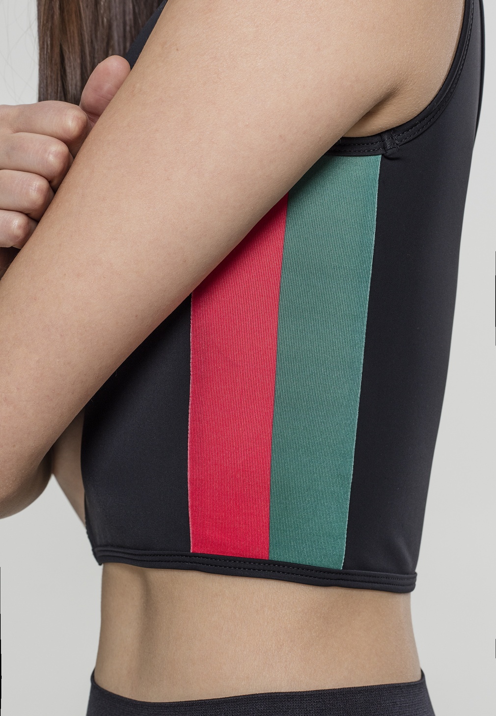 UrbanClassicsFemaleShirtLadiesSideStripeCroppedZipTopNavyFireRedWhite