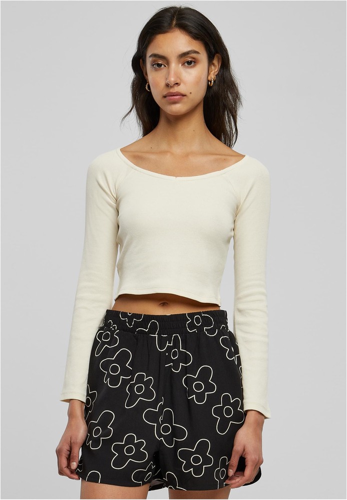 UrbanClassicsDamenLadiesShortRibWideV-NeckLongsleeveWhitesand-3XL