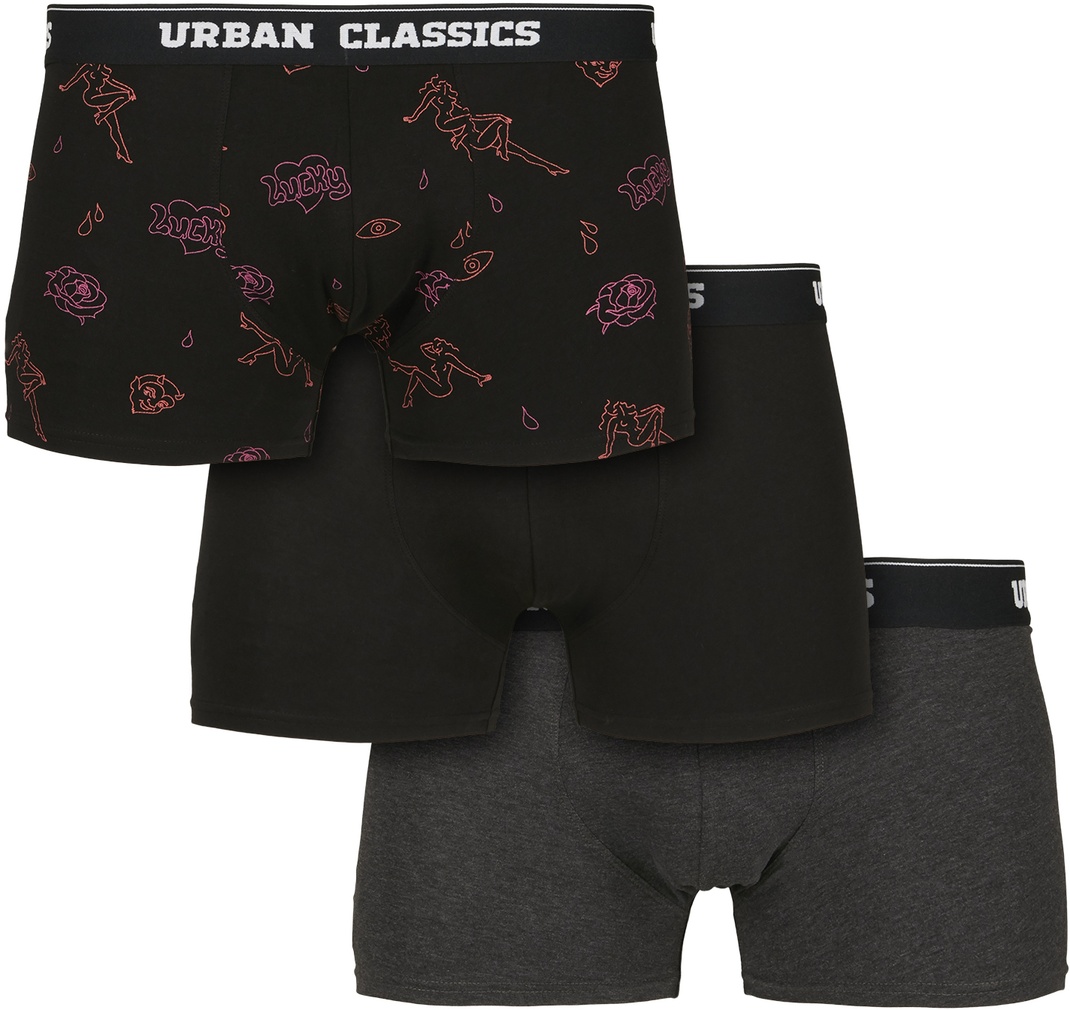 UrbanClassicsBoxershortBoxerShorts3-PackCharcoalFunkyAopBlack