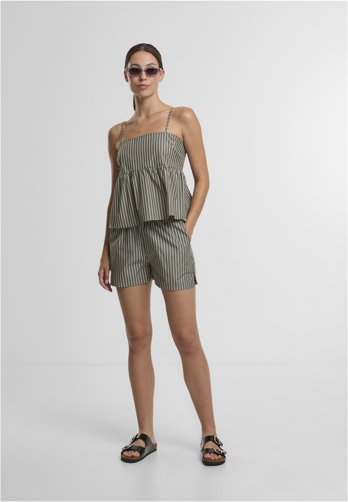 UrbanClassicsDamenLadiesStripedCottonCamiTopTB7531OliveWhite-L