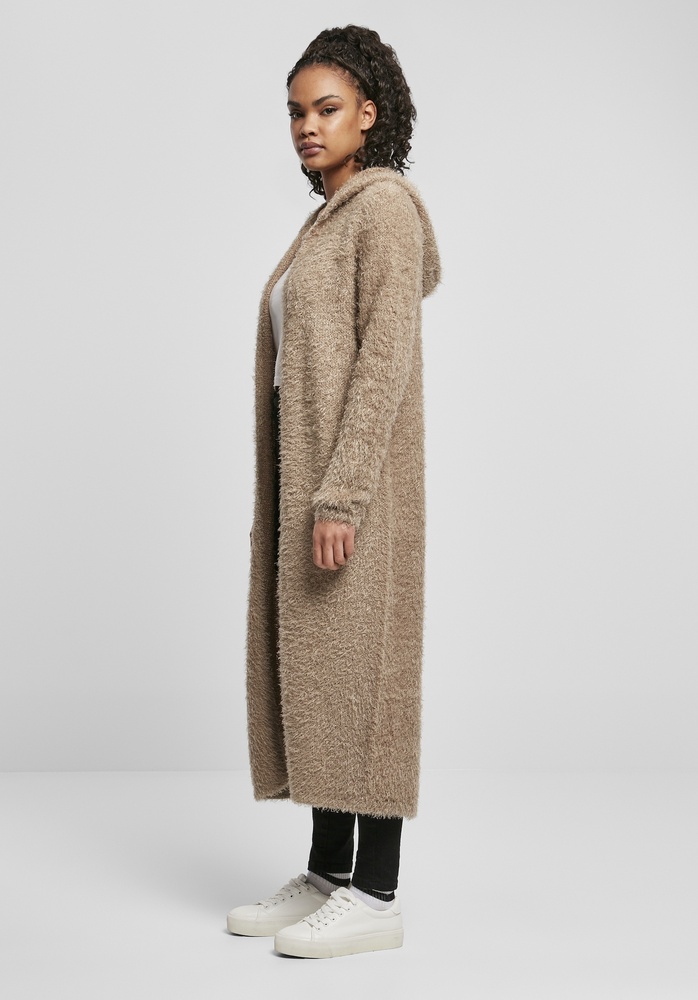 UrbanClassicsDamenCardiganLadiesHoodedFeatherCardiganSofttaupe-3XL