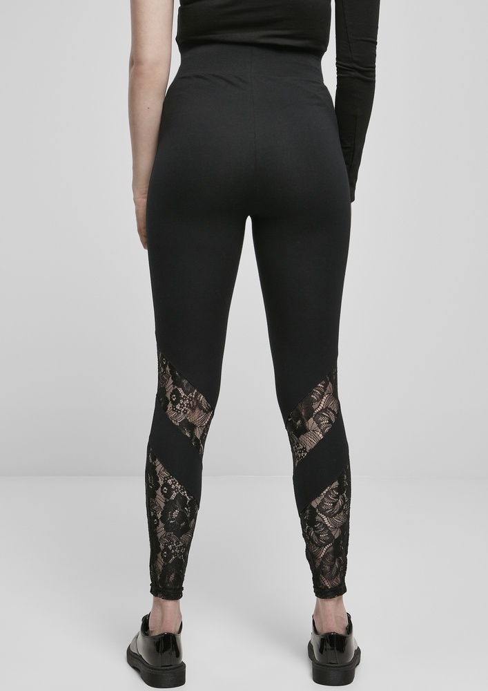 UrbanClassicsDamenLeggingsLadiesHighwaistLaceInsetLeggingsBlack