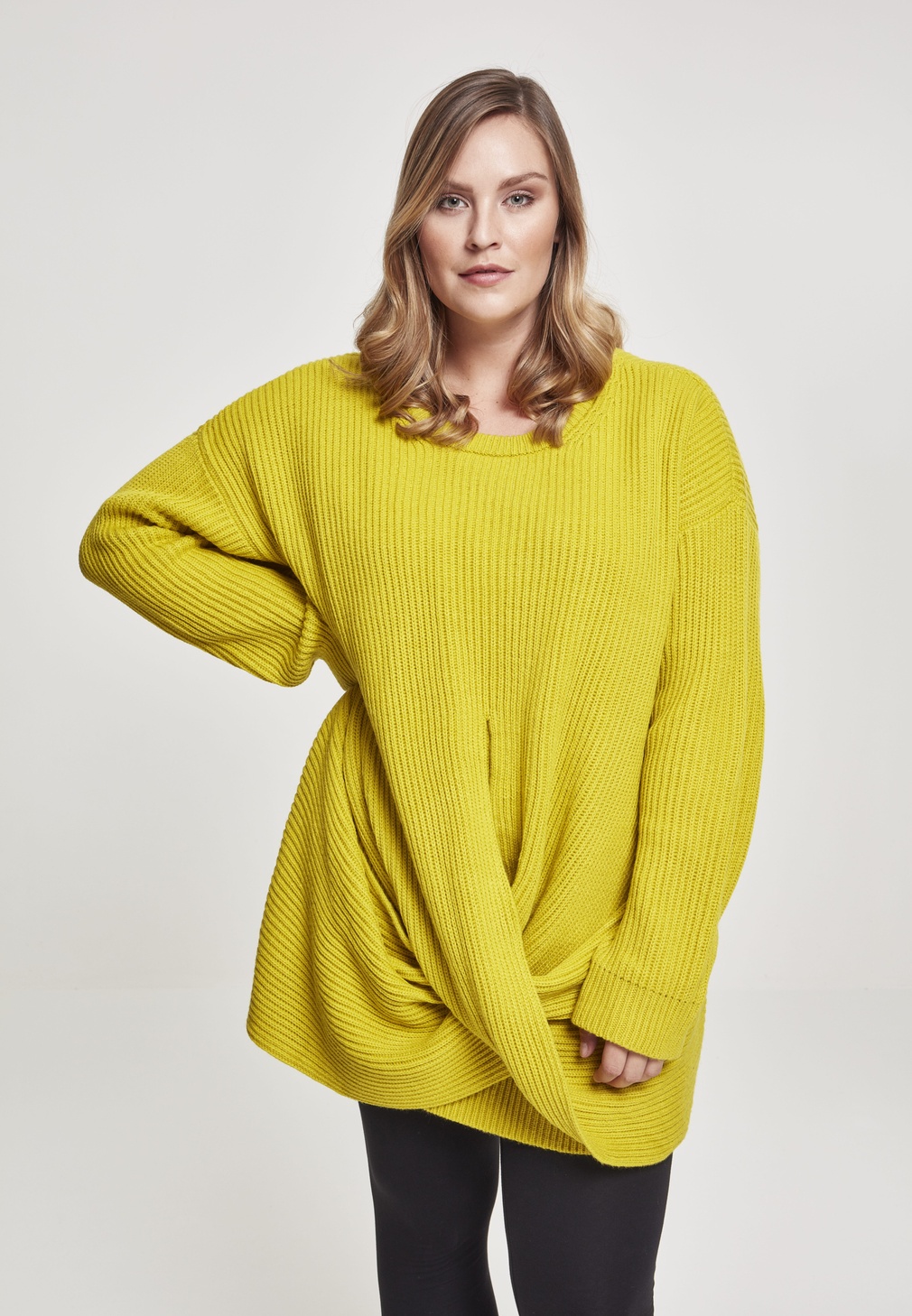 UrbanClassicsDamenPulloverLadiesWrappedSweaterLemonMustard-3XL