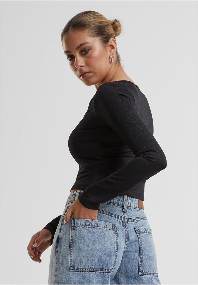 UrbanClassicsDamenLadiesGlitterSquareNeckLongsleeveTB6996Black-3XL