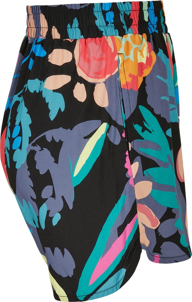 UrbanClassicsDamenLadiesAOPViscoseResortShortsBlackfruity-3XL