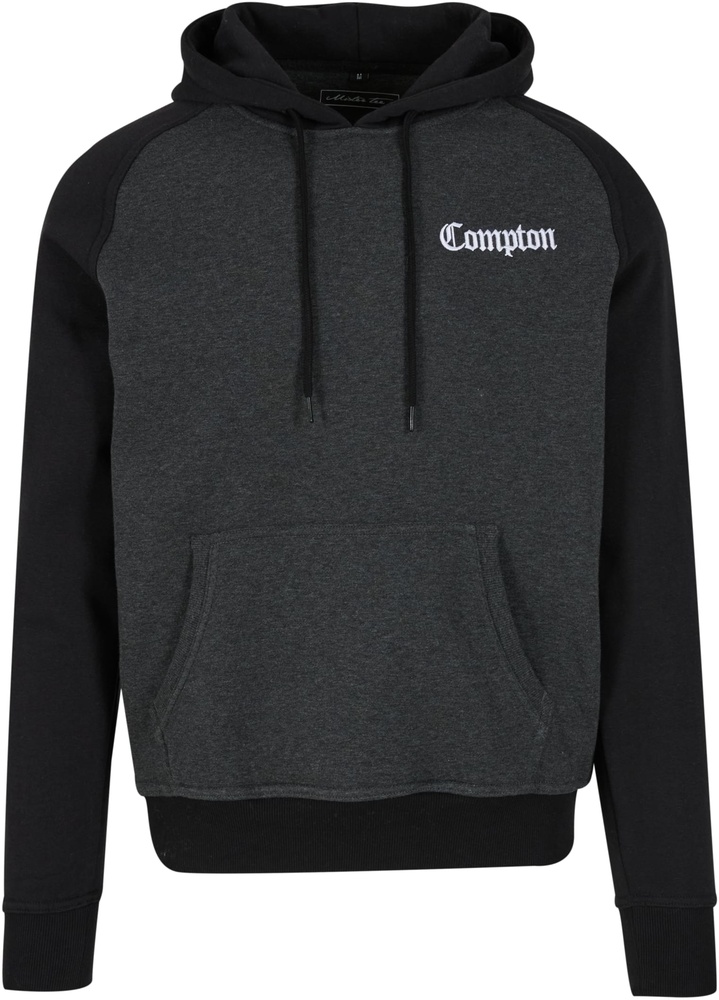 MisterTeeComptonWordingEmbRaglanHoodyMT3922ChaBlk-3XL