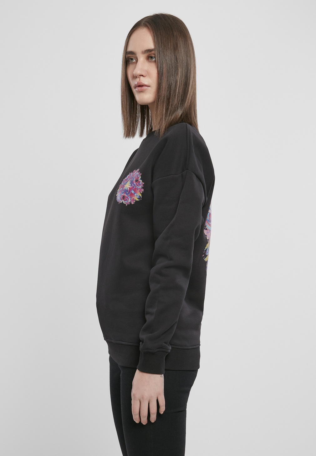 MisterTeeDamenPulloverLadiesPsychadelicMandalaCrewneckBlack