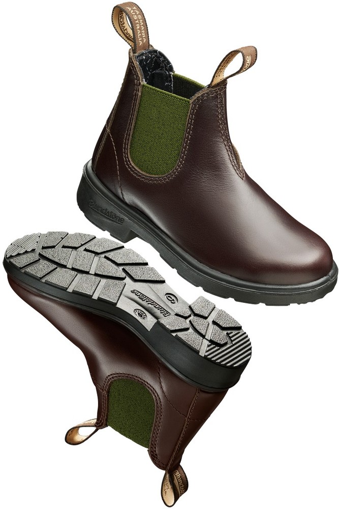 BlundstoneKinderStiefelBoot2394BrownLeatherwithOliveElasticKidsBrown-K8UK